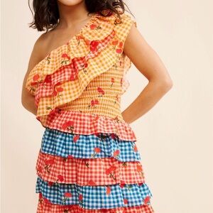 FARM Rio Colorful Ruffled One-Shoulder Dress